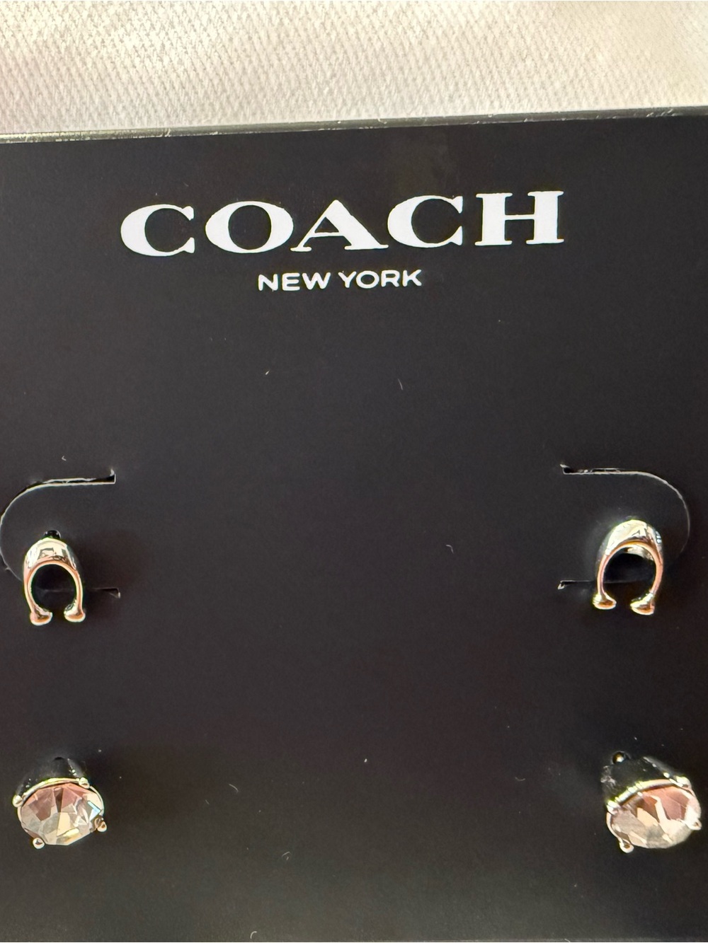 Coach Silver Tone Stud and Crystal Earring Set - Picture 2 of 2